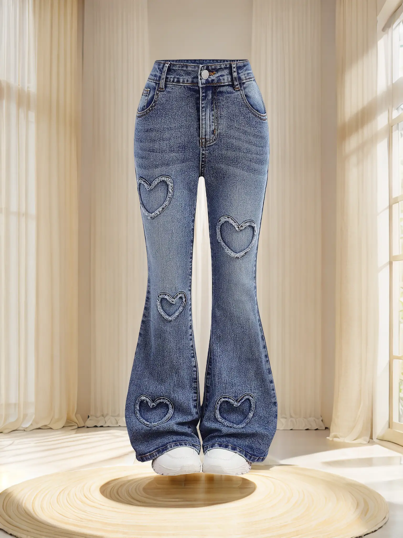 Cute Heart Jeans for Girls! Stretchy Flared Jeans Perfect for 8Y-12Y Girls Elastic Waist & Adorable Heart Details - Trendy & Comfy! #GirlsJeans #Kids