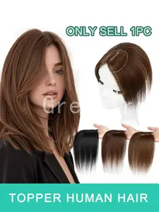 Real Human Hair Topper, Lightweight Invisible Root Booster, Voluminous High Crown Bangs, Soft curtain bangs, almost no bangs look Natural Looking Hair Extension, Human Hair Extensions 8-14inch Black Brown