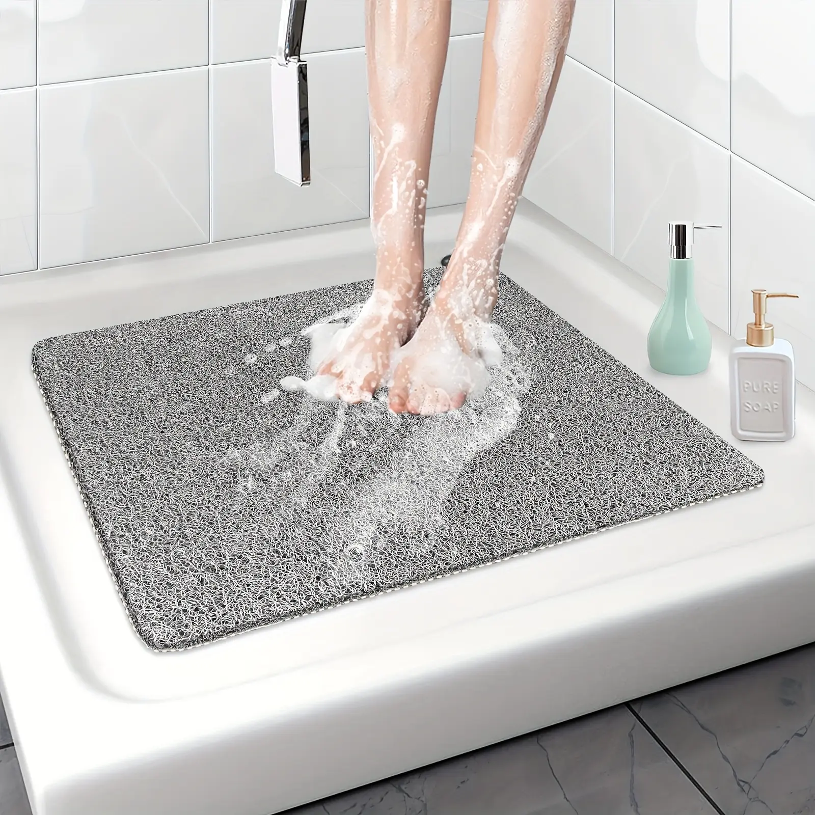 1pc Bathroom Non-slip Mat, Foaming Loofah Base Shower Mat, Waterproof Floor Mat, Bathroom Accessory, 21*21in, Bath Supplies, Bathtub Mat, Bath Mat For Tub Non Slip