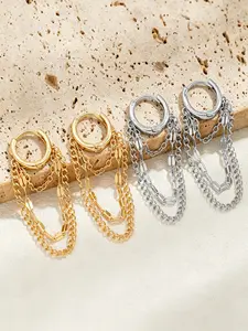 1 Pair Tassel Chain Pendant Small Hoop Earrings for Women Girls Huggie Helix Cartilage Tragus Daisy Piercing Cuff Minimalist, Fashion Personalized Punk Jewelry, Metal, No Stones