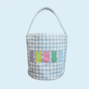 Easter bunny blue plaid toddle baby basket bag