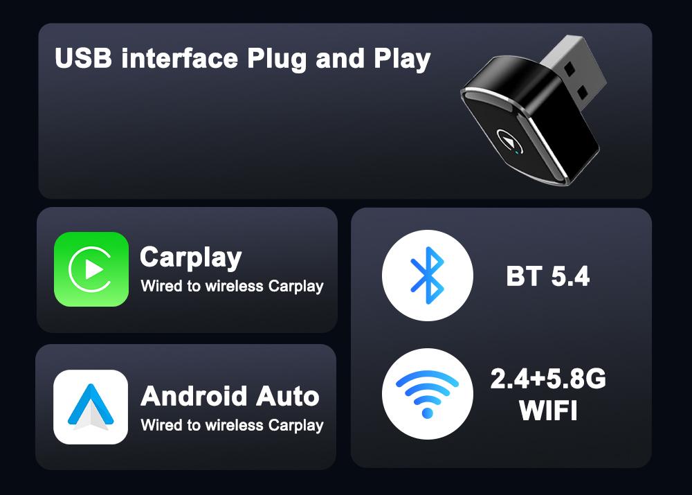 Wireless CarPlay Adapter 2026 Upgrade Mini Design CarPlay dongle/adapter Dual Band 5.8G/2.4G Wifi Bluetooth 5.4, Convert Wired CarPGift lay to Wireless, Support Android Auto Plug and Play gift