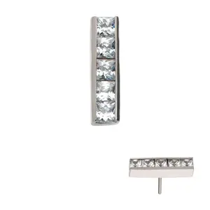 Titanium 5 Gem Bar Top & Post, threadless flat back