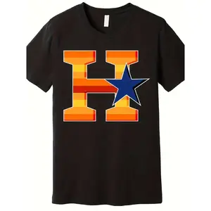 Houston Baseball H Star Logo Premium T-Shirt Funny Men's Short Sleeve Graphic T-shirt Collection Black - 220g