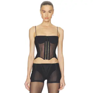 HAELO Layered Lace Up Corset Top in Black