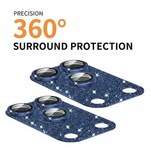 Bling Rhinestone Camera Lens Cover for iPhone 17 Pro Max, 9H Hard Glass Protector, Scratch Resistant, Full Protection, Stylish Sparkle Design (Cosmic Orange Blue)