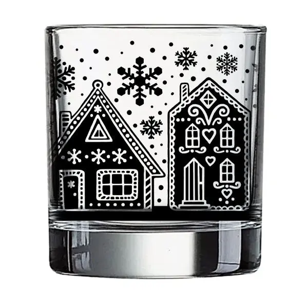 BarConic Christmas Collection Glassware - Gingerbread Town - 10 ounce