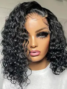 Deep Curly Wave Human Hair Lace Front Wig Bob Wig 100% Human Hair Wigs Pre Plucked Water Wave 4X4 Hd Lace Closure Wig For Women Elegant Wig