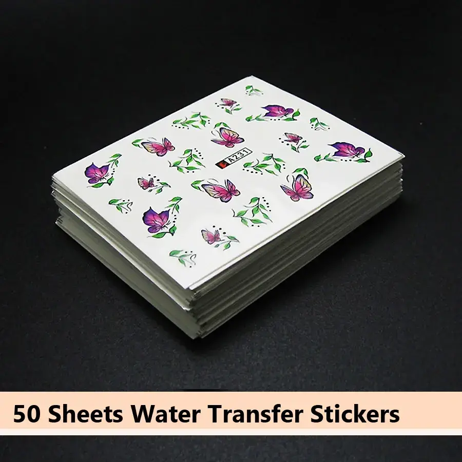50pcs Mixed Nail Stickers Set Water Transfer Nail Art DIY Decals Beauty Tools Kit for Creative Nail Design Decoration