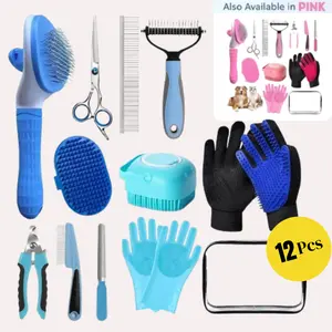 Dog Brush for Shedding 12pcs Bath Grooming Kit with Pet Nail Clipper and File - Dog Bath Brush Cat Grooming Supplies, Dematting Comb Bath Brush Shampoo Scrubber for Dogs and Cats, 13-Pieces