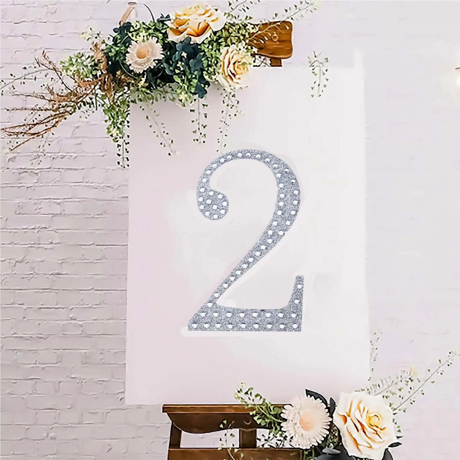 8 Inches Silver Glitter Rhinestone Number "2" Adhesive Decals - DIY Numerical Only Craft Embellishments for Wedding Scrapbooking & Stamping (Toys & Hobbies)