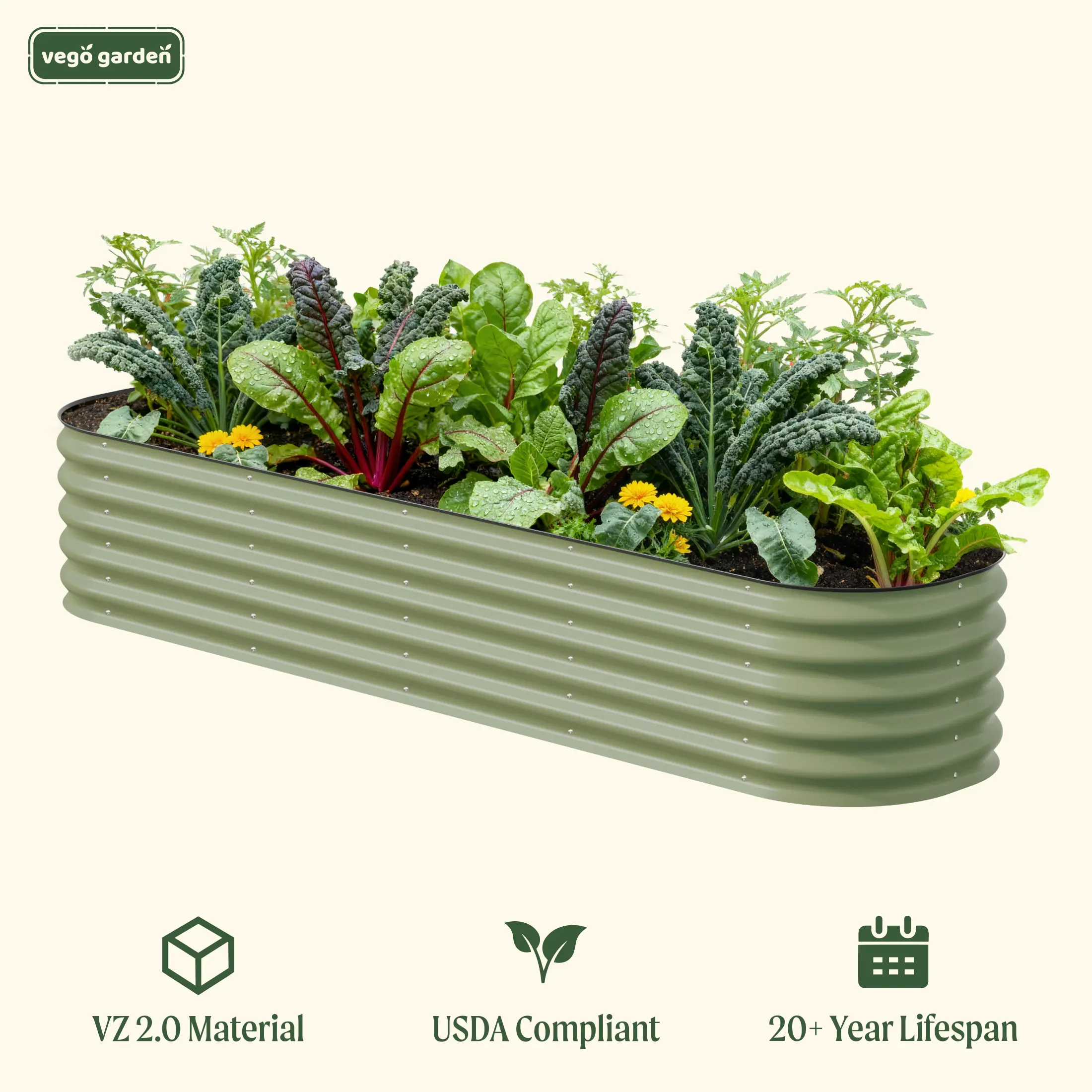 Vego Garden 17" Tall 9 in 1 8ft X 2ft Metal Raised Planter Bed for Vegetables Flowers Ground Planter Classic Design Easy Access
