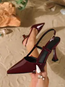 Women's Adjustable One-Buckle High Heels, Exquisite Heels, 9cm Pointed Toe, Elegant Thin High-Heel Shoes, Sleek And Reflective, Mirror PU, Suitable for Daily Wear/party, Elegant Heeled Sandals