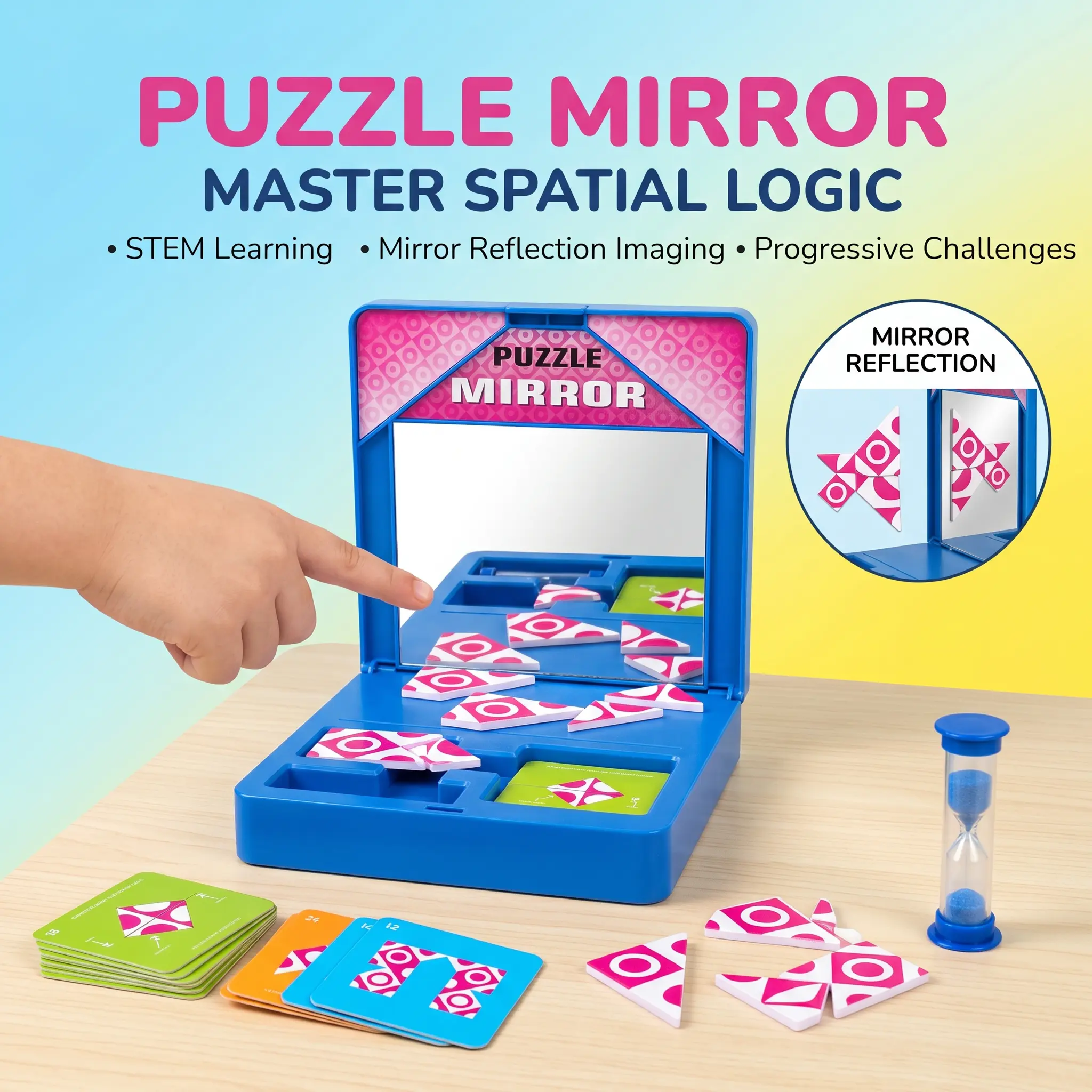 Kids STEM Mirror Refraction Puzzle Game: Educational Brain Teaser & Spatial Logic Toy. Screen-Free Solo Activity with Sand Timer Challenge Reasoning Game(Fast US Shipping)