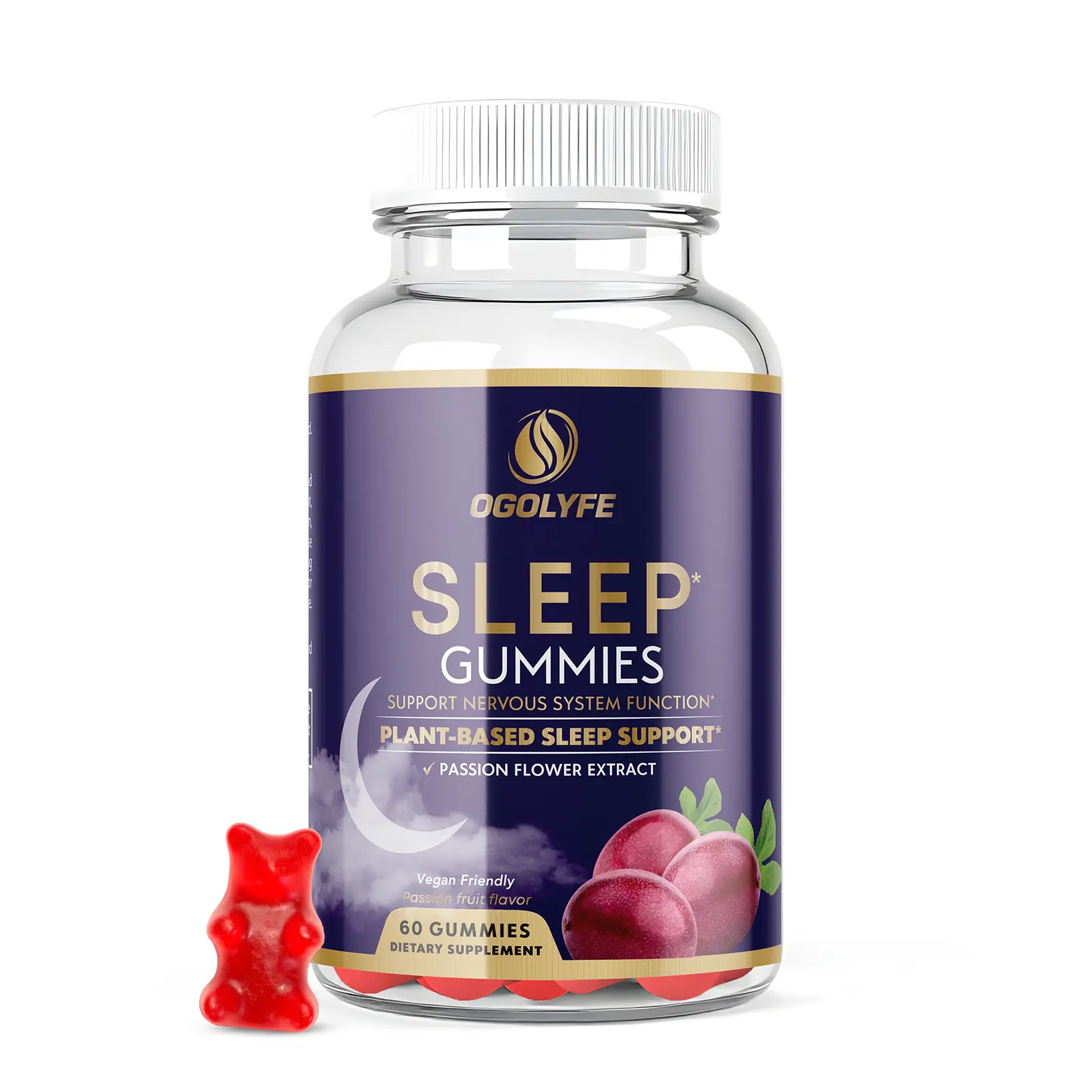 Sleep Gummies with Melatonin & Passion Flower | Plant Based Sleep Support | Deep Rest & Relaxation | Gelatin Free Vegan | 60 Count | 30 Day Supply