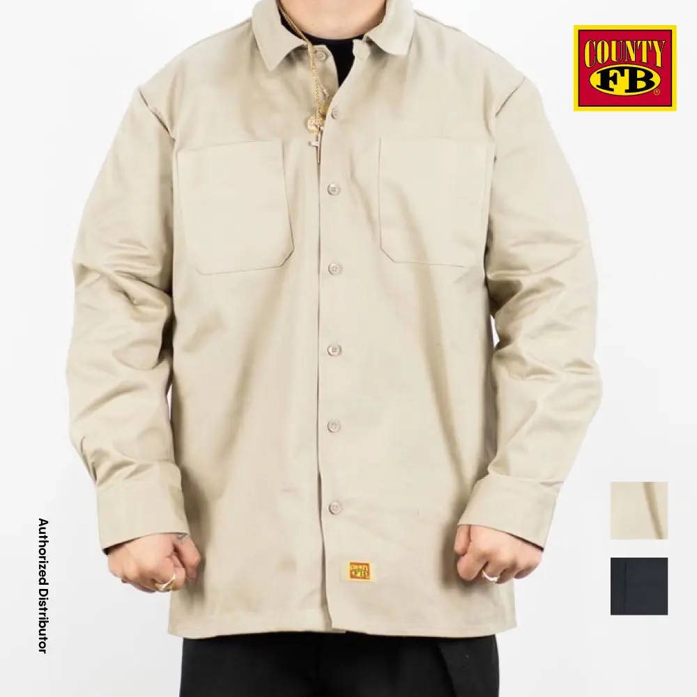 FB County Men's Kackies Long Sleeves Work Shirt FBCOUNTY Work Uniform Formal Work Shirts Mechanics 2 Pockets Cotton Casual Hip Hop Harem