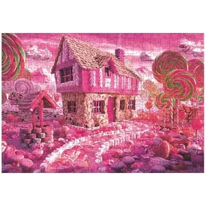 1000pcs Candy House Christmas Jigsaw Puzzle - Whimsical Pink & White Miniature House with Gingerbread Roof, Candy Cane Accents & Candy Corners, Portable Holiday Gift for Adults & Family Candy Cane Christmas Decorations, Best for Christmas Puzzele Ooo Stuk