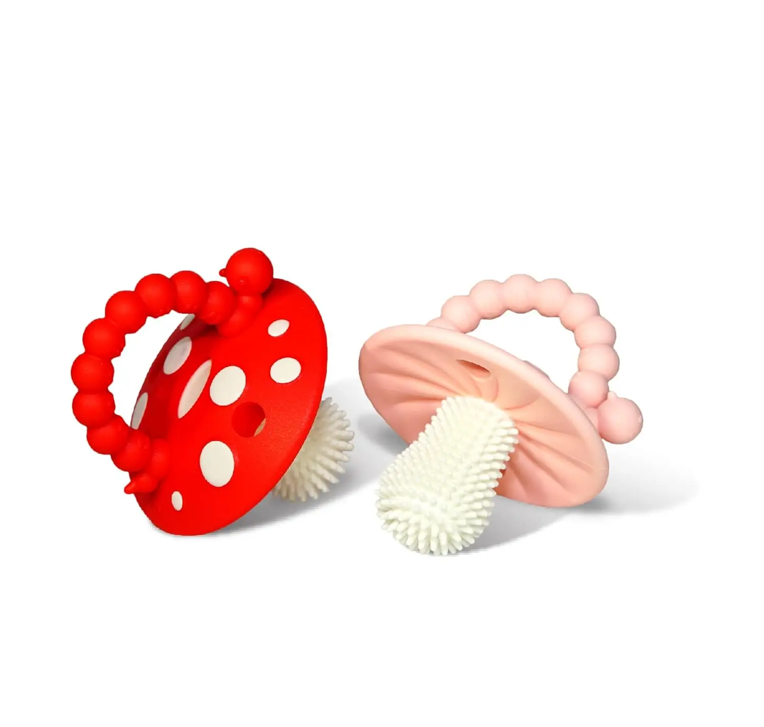 Soft Silicone Baby Teether Toy 3M+ - Massaging Bristles Teething Relief - Hands Free Easy-to-Hold - Soothes Sore Gums - BPA Free - Red/Pink