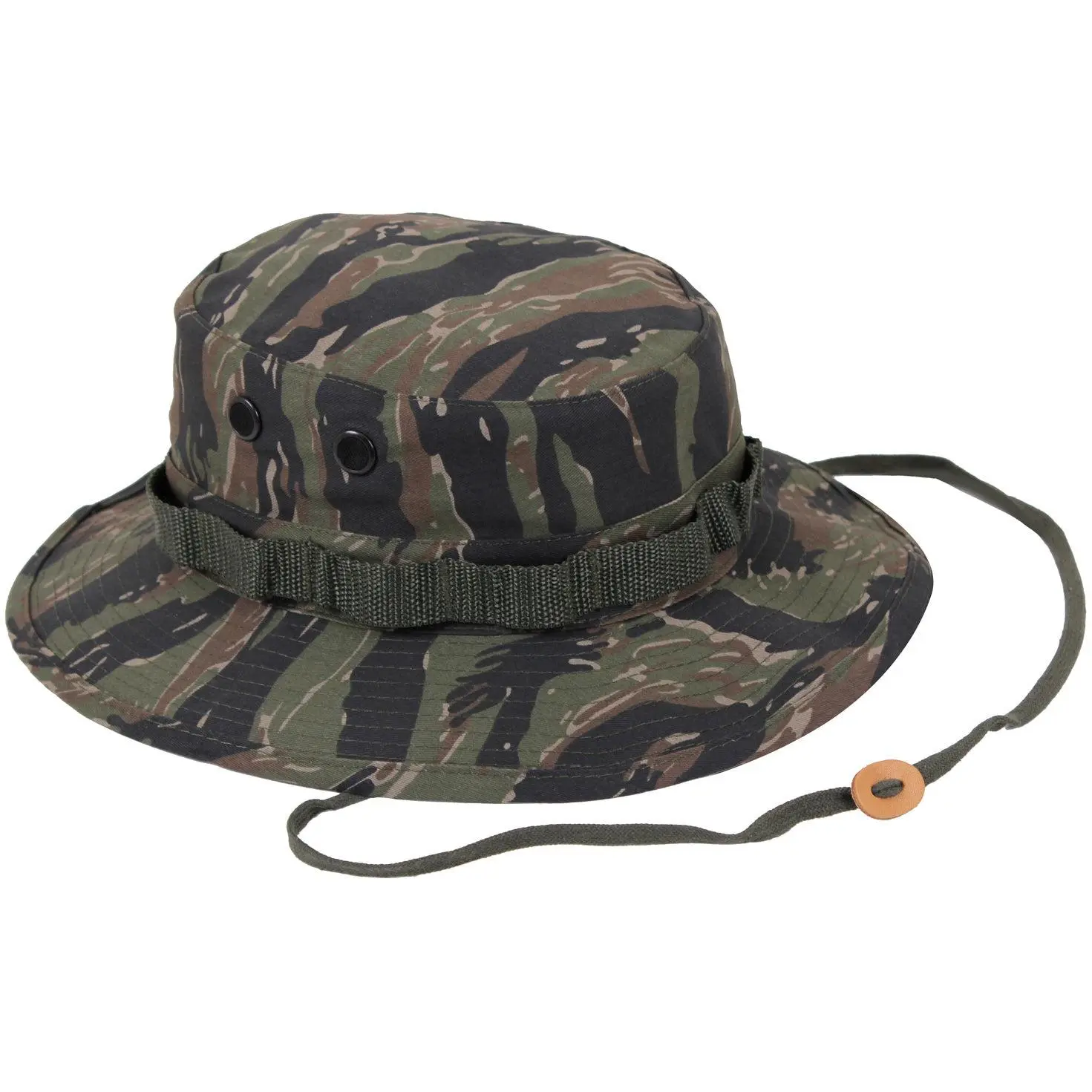 Tactical Military Boonie Hat in Tiger Stripe Camo Print, Adjustable Outdoor Sun Hat with Vents, Polyester Cotton Blend, Outdoor Hats, Sports Outdoor Hats
