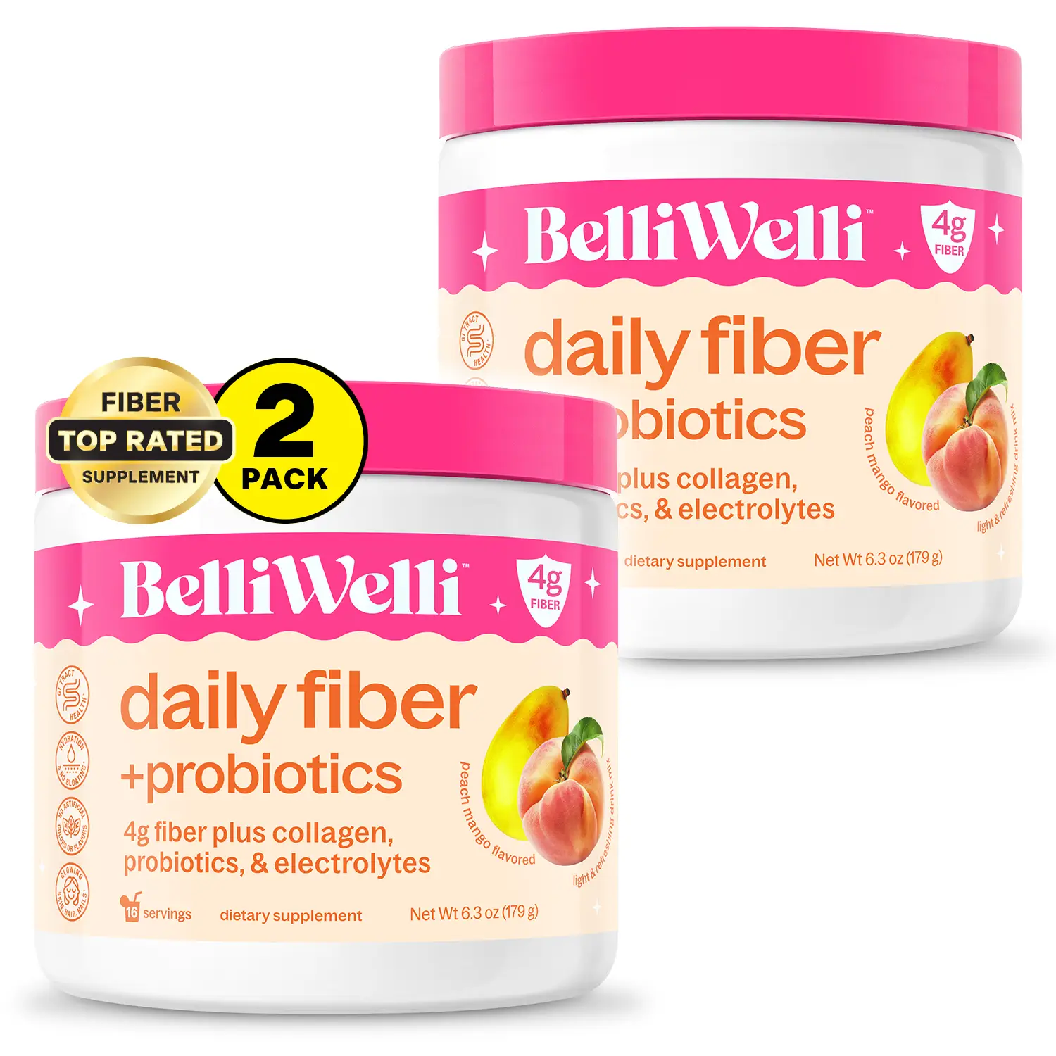 BelliWelli Daily Fiber + Probiotics - Peach Mango