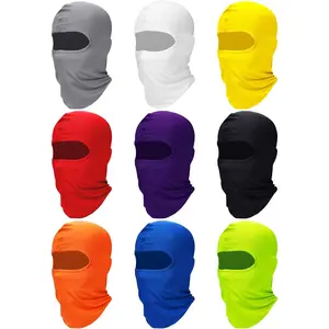 Unisex 9-Pcs Solid Color Balaclavas Pack - Full Coverage Full Face & Neck Masks with Large Eyes, Stretchy Polyester Fabric, Easy-Wear, Sun Protection for Outdoor Use, Double-Sided Bandanas