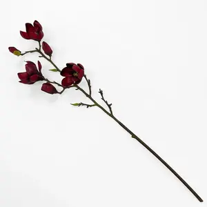 Real Touch Tree Magnolia Red Burgundy Multiple Blooming Branch Stem 29"