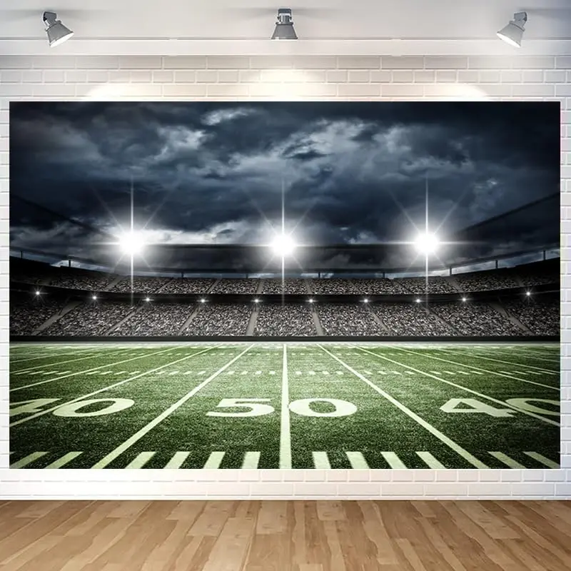 2D Flat Banner Store Display for Football Field Background Wall Banner Without Power, Soccer Photography Backdrop for Super Bowl Party Decorations