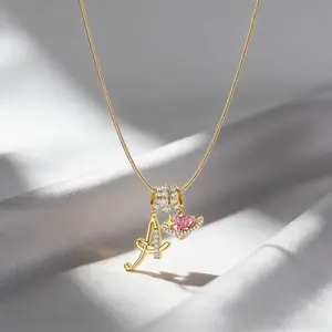 Gold 3-Layer Initial A-Z Necklace for Women | Adjustable Snake Chain Choker with Pink Heart Zircon, Valentine's Day Gift