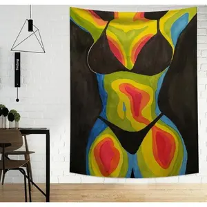 1pc Abstract Woman Portrait Tapestry, Polyester, Wall Decor For Living Room, Bedroom, Office, Home, Party, Rectangular Wall Hanging With Fringe, Includes 3 Wall