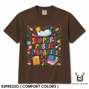 Comfort Colors Support Public Libraries Shirt, Colorful Book Lover Tee, Librarian Graphic Shirt, Reading Teacher Comfort Colors Tee, Cute Library Gift