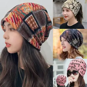 4 pieces/ set of bohemian floral print brimless knitted hats for women - warm elastic chemotherapy hats available in all seasons, lightweight and multifunctional headscarf - ideal for multifunctional neck covering gifts