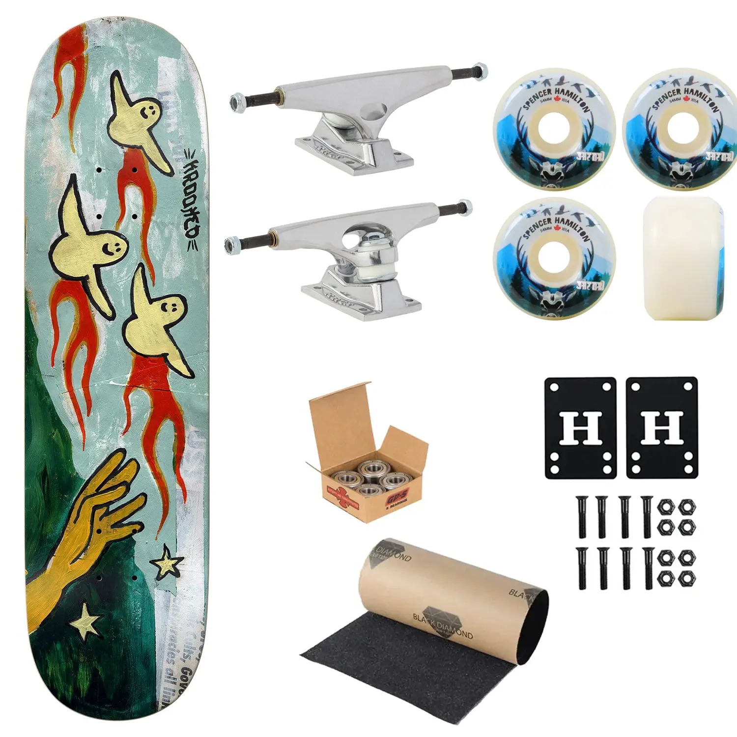 Krooked Premium Complete Skateboard Firebirds True Fit 8.5" Ft. Krux/Satori/Independent