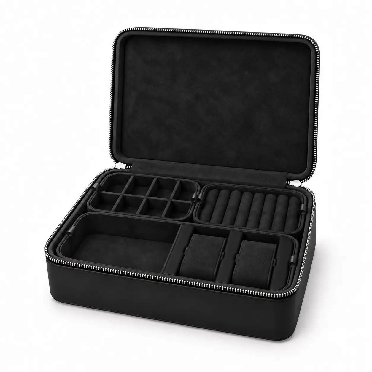 MORF Travel Jewelry Case — Black with Black Suede Interior