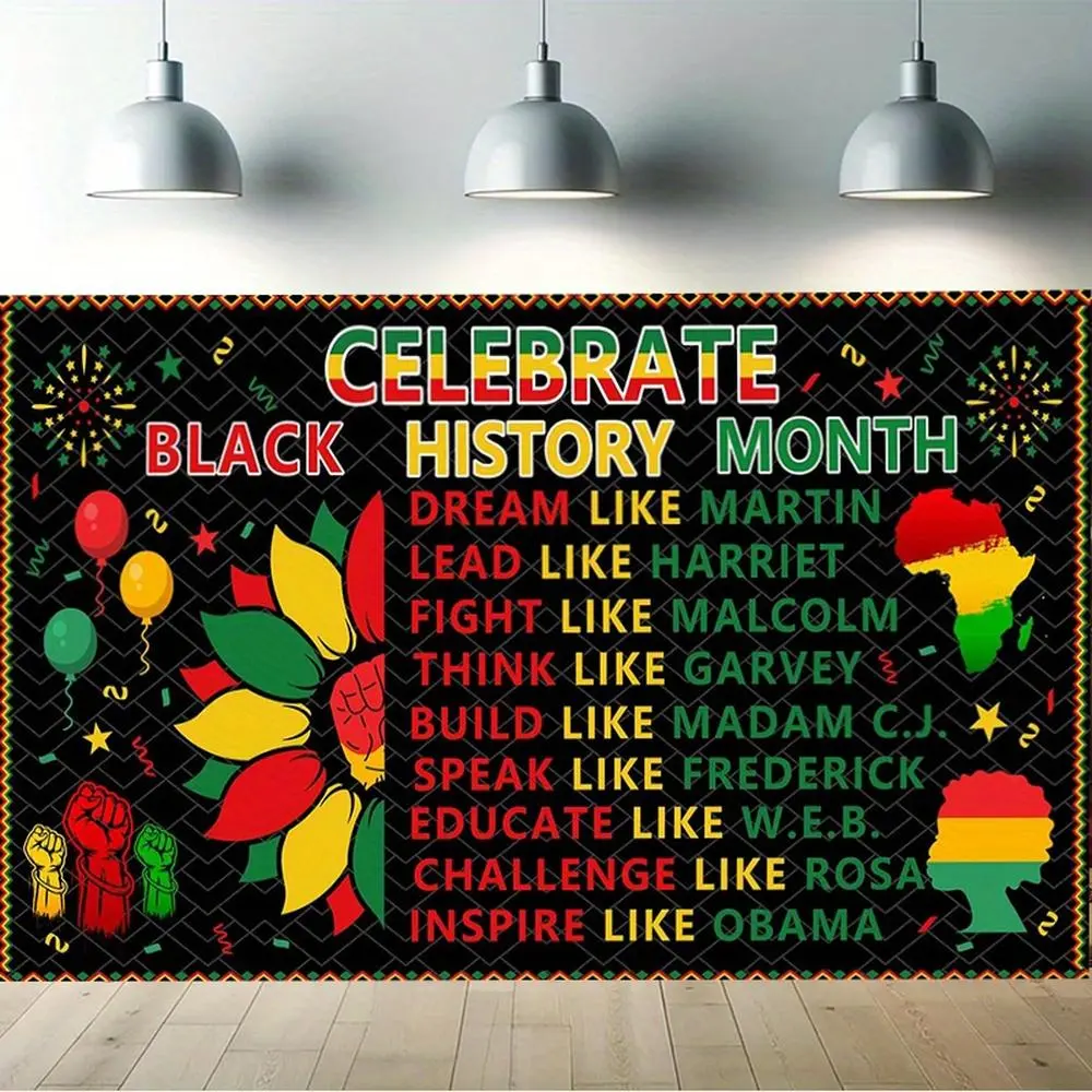 1PC 2D Flat Polyester Tapestry - Black History Month African American Inspirational Reusable Wall Hanging, Rasta Colors Fist Flower Africa Theme, Diy Decorative Motifs: Dream, Lead, Fight, Think, Build, Speak, Educate, Challenge, Inspire, for Birthday,sum