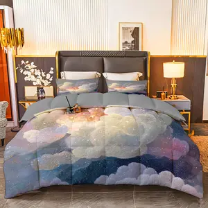 3pcs (1 comforter + 2 pillowcases) All - Season Bedding Set, Soft & Fluffy, Hypoallergenic, Cloud - Inspired Dreamy Design with Sparkling Stars, Wrinkle & Fade Resistant, Easy - Care, Queen/King/Full Size, Durable Fabric for Bedroom, Guest Room, Home