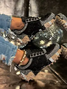 New Lace Flower Rhinestone Dad Shoes, Soft Thick Sole Height-Boosting Sports Shoes, Sweet Girl Versatile Breathable Casual Shoes, Mesh Breathable Height-Boosting Casual Shoes, Trainer Women