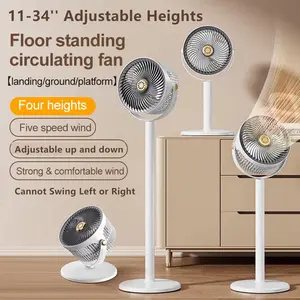 360-Degree Pedestal Air Circulator Cooling Fan - Silent Operation, 11-34'' Adjustable Heights, Cordless Rechargeable Standing Fan for Bedroom (Note: Cannot Swing Left or Right)