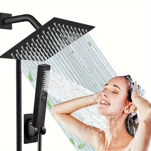 6/8"High Pressure Square RainShower Head and 2-in-1 HandShower.Equipped with 78"Hose, 3Way Diverter Valve,Adhesive ShowerHead Holder new shower Rainfall Water Flow Stainless Steel Installation