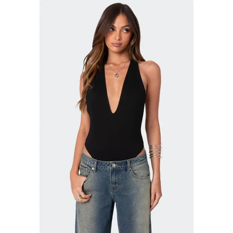 Deep V Backless Bodysuit