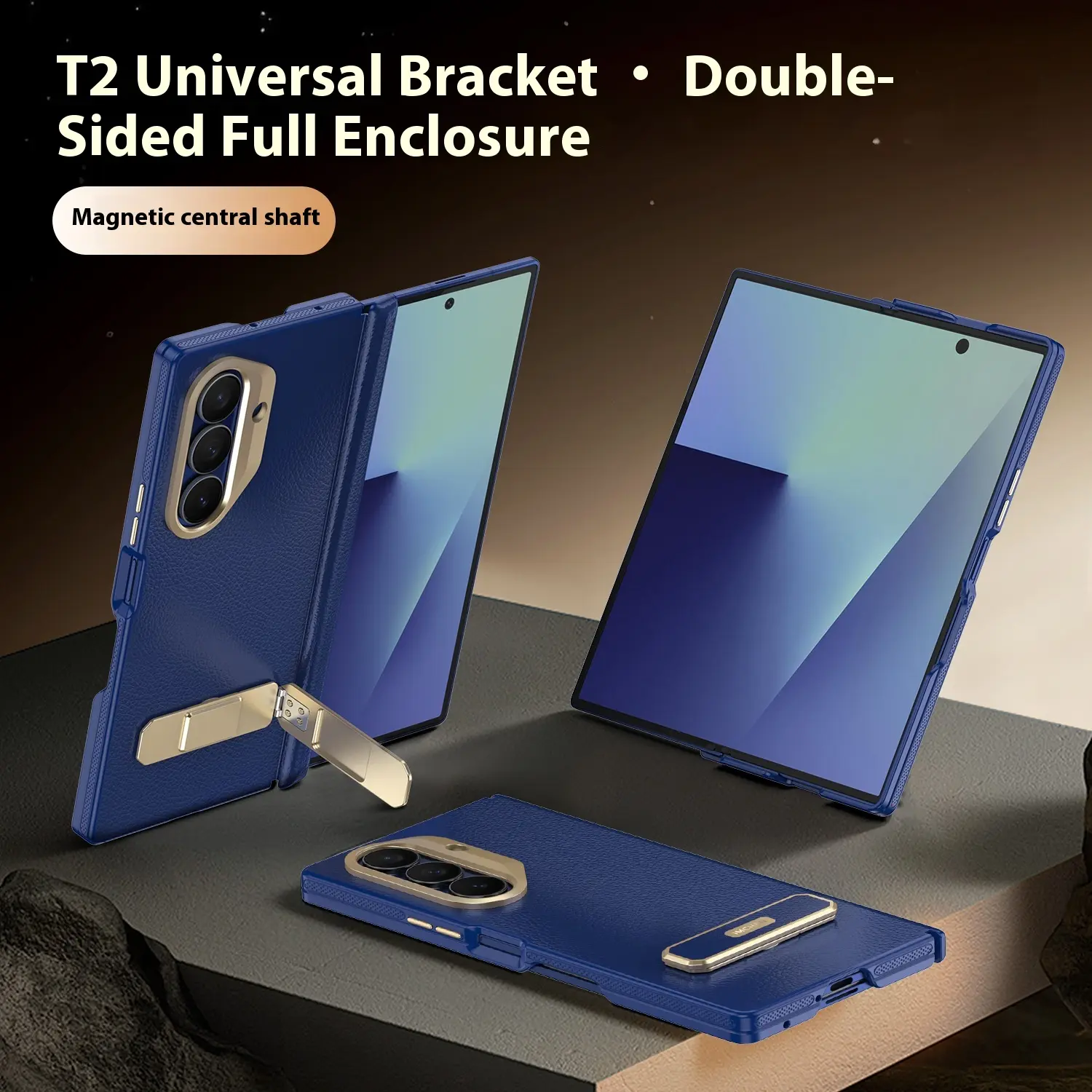 Full Coverage Case for Samsung ZFold7 Foldable Screen, Business Leather Texture Frame, Universal Stand, Black Phone Protective Case, Accessories, Smartphone,summerwins summerwins