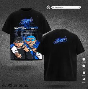 Blessd exclusive graphic t-shirt – oversized black streetwear tee with cartoon-style front illustration and bold logo back print – unisex fit for Latin music fans, urban fashion, and limited edition merch collectors