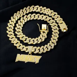 Stylish Men's Hip-hop Pendant With MONEY Letters, Zinc Alloy Golden Shiny Rhinestone Jewelry, A Gift For Lovers And Friends. Moissanite Cuban Chain Moissanite Tennis Necklace