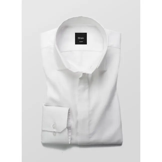 Egyptian White Twill Hidden Placket Shirt