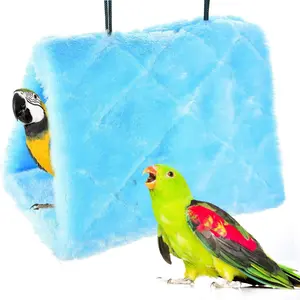 Winter Warm Bird Nest House Shed Hut Hanging Hammock Finch Cage Plush Fluffy Hideaway for Hamster Parrot Macaw Budgies Eclectus Parakeet Cockatiels Cockatoo Lovebird (M, Blue)