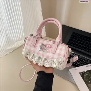 Plaid Shoulder Bag for Women, Coquette Lace Crossbody Purse, Cute Y2K Aesthetic Handbag with Adjustable Strap for School, Shopping, Travel & Daily Wear
