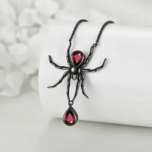 Gothic Punk Spider Pendant Necklace for Women, 18k Plated with Crystal Eyes, Stylish Halloween Party Jewelry Gift