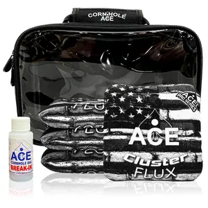 Cluster Flux USA Flag Bricks Black and White Cornhole Bag Kit | 4 Bags + Break-In Kit + Carry Case