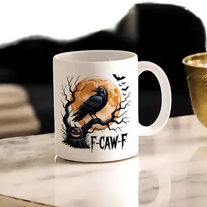 F-Caw-F Funny Crow Mug, Black Crow Moonlit Ravenn Accent Mug, Funny Raven Lover Halloween Gift, Crow Witchy Mug, Nature-Inspired, Crow Art