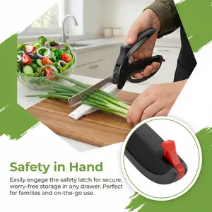2 in 1 Kitchen Scissors for Food – Stainless Steel Blade & Plastic Cutting Board Scissors with Safety Lock | 9.6" Tomato Knife, Fruit & Vegetable Cutter – Easy-to-Use Kitchen Shears for Meat, Cheese