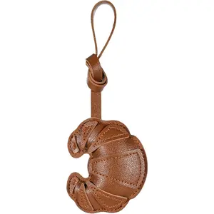 Household daily necessities Sibba Croissant Bag Charm Cute Keychain PU Leather Bread Charm, Fashion Bag Charms for Handbags Purse Car Accessories, Brown